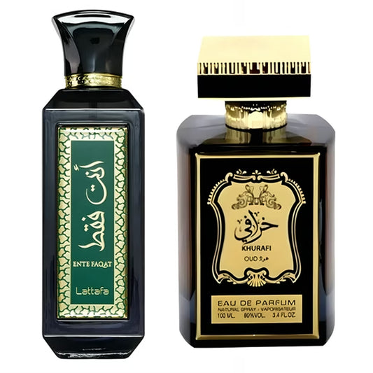 Set 2 Parfumuri  Lattafa Barbati Arabesti 100ML, Ente Faquat + Khurafi Oud