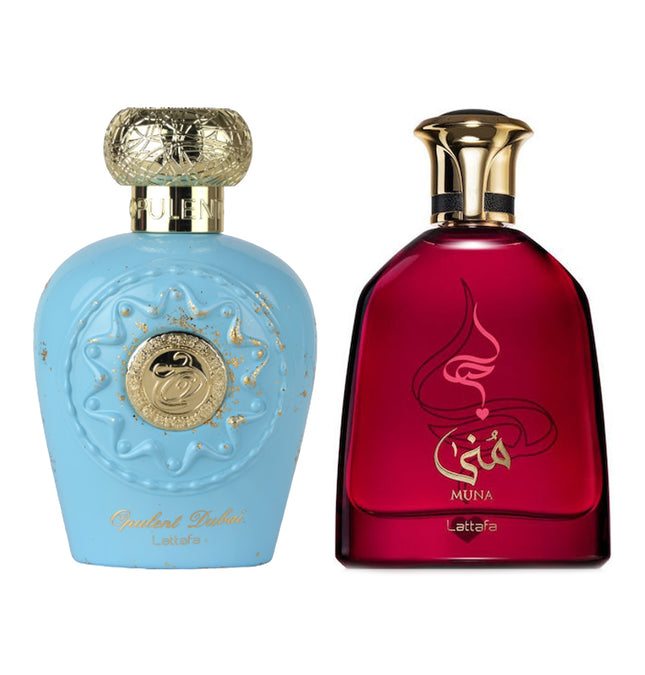 Set 2 Parfumuri Arabesti 100ML, Opulent Dubai de la Lattafa Unisex + Muna de la Lattafa de Dama